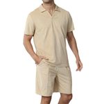 Plilima Mens Tracksuit Shorts Set 2 Piece Polo Shirts for Men Summer Casual Polos Sweatsuits Khaki L