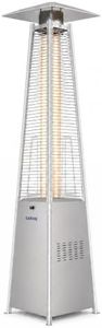 Garvee Pyramid Propane Patio Heater with Wheels & Waterproof Cover, Silver | Visible Flame Ambiance | Adjustable Lo–Hi Heat | Wheels & Waterproof Cover