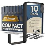 Tydi Compact Over Door Hanger (10 Pack) – Holds 6KG – Reversible Fit for 3.6cm & 4.6cm Doors – Thick Stainless Steel Over Door Hooks with Felt & Adhesive Pads – Black