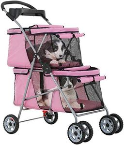 BestPet Dog Stroller Cat Stroller Pet Carriers Bag Jogger Stroller for Small Medium Dogs Cats Travel Camping 4 Wheels Lightweight Waterproof Folding Crate Stroller with Soft Pad，Pink
