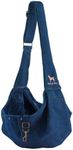 Noah & Paw Dog Sling Carrier for Small Dogs 5-18lb, Dog Sling for Small Dogs and Cats, Dog Carrier with Adjustable Padded Strap, Premium Denim, Lined with Fur, Double Safety Feature, Machine Washable