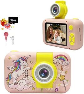 ZAPFEPU Kids Camera, 2.4 Inch IPS Screen 1080P Video Recorder with 32GB Card, Children's Selfie Camera, Toy 3-9 Years (Pink)