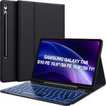 CHESONA for Samsung Galaxy Tab S9 Fe Case with Keyboard, Magnetic Detachable Wireless Keyboard & S Pen Holder, 7-Color Backlit Keyboard Case for Galaxy Tab S10 FE/S9 FE 5G 10.9" & Tab S9 11'', Black