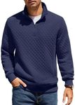 COOFANDY Quilted Sweatshirts for Men Quarter Collar Sweatshirt Waffle Fashion Turtleneck Pullover Shirts Long Sleeve with Pocket Navy Blue