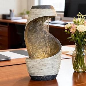 Sunlinua Modern Tabletop Water Fountain Indoor Water Fountains Desktop Waterfall with DIY Decoration for Meditation Desk Home Office Decor