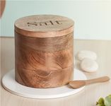 Classyo Wooden Salt Containers for Kitchen, Salt Jar for Kitchen with Wooden Spoon, Salt Storage Containers for Kitchen with Airtight Lid- Salt Box (5 Inch), 800ml