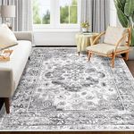 Enyhom Large Vintage Area Rug, 120 x 180 cm Non-Shedding Print Floor Carpet Machine Washable Rugs for Living Room Non Slip Traditional Boho Floor Carpet Rugs for Bedroom Dining Room, Grey