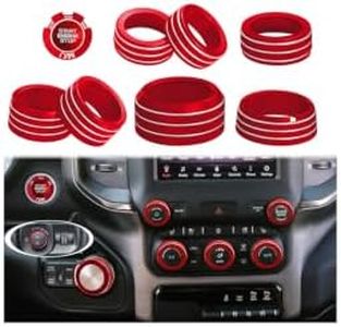 HDUFC Aluminum Knob Covers for 2019-2026 Dodge RAM 1500 2500 3500 - Fits AC, Volume, Rotary Shifter, Headlight & Push Start Buttons（9pcs）(red)