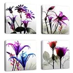 Natural art - 4 Panels Huge Modern Giclee Prints Artwork Multi Flowers Pictures Photo Paintings Print on Canvas Wall Art for Home Walls Decor Stretched and Framed Ready to Hang (12×12in×4pcs)