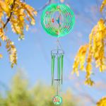 CACTOPIA 3D Wind Spinners 12” Metal Stainless Steel Illusion Art for Outdoor Balcony Garden Decor & Gifts (Chimes Hummingbird)