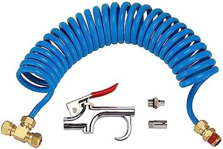 AIRTOON Heavy Duty Truck Air Seat Blow Gun Kit, Lever Air Blow Gun with 2 Nozzle Tips, 1/4 Inch NPT X 11.5 Feet Nylon Coil Air Hose. Air Duster Blow Gun, Dust Cleaner with Nozzles, Blue