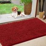 IM HOME Durable Chenille Absorbent Outoor Doormat 24" x 36", Muddy Washable Door Mats for Dog Non Slip Heavy Indoor Doormat Soft Front Inside Doormat for Entryway, Mud Dog Paws, Patio Red Burgundy