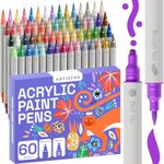 ARTISTRO 60 Acrylic Paint Markers for Fabric, Rocks, Paper, Wood, Canvas, Glass, DIY - Safe for Kids Dual Tip Acrylic Paint Pens (Dual Tip Dot + Brush, 60)