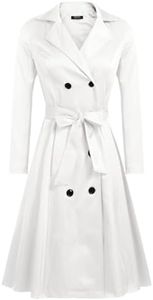 Zeagoo Women's Trench Coats Double-Breasted Long Coat with Belt, White, Large