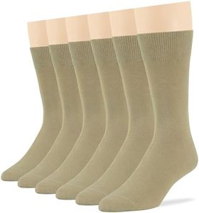 7BIGSTARS KINGDOM Men's Dress Socks Cotton - 6 Pairs XL - Solid Casual Crew Lightweight Business Big and Tall Shoe 12-15 XL Khaki