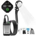 WADEO Portable Camping Shower, 4500mAh Battery, Rechargeable Outdoor Shower Kit with Intelligent Digital Display & Water Gear Adjustments, including Shower Head, Shower Pump, 3-in-1 Hook, USB Charging