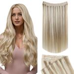 Fshine Thick Invisible Wire Hair Extensions Blonde with Light Blonde Wire Human Hair Extensions 20 Inch Fish Line Hair Extensions Blonde Hair Extensions for Women 120g