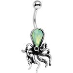 Body Candy Stainless Steel Iridescent Light Green Accent Thoughtful Octopus Belly Ring