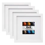 EGOFINE 8x8 Photo Frames Set of 4, Solid Wood Picture Frames with Acrylic Glass for Picture 4x4 with Mat or 20x20cm without Mat, Square Frames with Mount,Tabletop and Wall Mounting Display, White