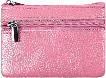 Y8HM Super Mini Leather Coin Purses Pouches, Double Zip Purse Pouch Change Wallet with Key Ring for Women Men Kids (Pink)