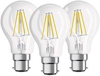 OSRAM LED Base Classic A / LED-lamp in bulb shape with B22d-base / not dimmable / for 60 Watt / filament style clear / warm white - 2700 Kelvin / pack of 3