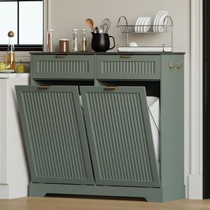 METOTI 2x13 Gallons Double Tilt Out Trash Can Cabinet, Trash Cabinet, Green