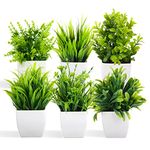 Fake Plants Mini Potted Artificial Plants, 6 Pack Artificial Plastic Eucalyptus Plants Small Houseplants Greenery in Pots Indoor, Small Faux Plants Decor for Home Bathroom Office Farmhouse Desk Shelf