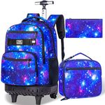 Rolling Backpack for Adults Women and Men, Wheeled Bookbag with Lunch Box for Girls and Boys, Kids Water Resistant Roller School Bag for College Teens Travel - Blue