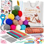 Coopay Crochet Kit Beginners Crochet Starter Kit with 15 Colors Yarn, 71PCS Crochet Beginners Set Amigurumi Crochet Kit for Kids/Adults, Cat Canvas Tote Bag Full Crochet Accessories & Instructions