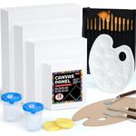 Shuttle Art 50 Pack Canvas Painting Kit, Painting Supplies with 28 Multi Sizes Canvas Boards for Painting and 22 Tools including Paint Brushes, Palette, Painting Knives for Acrylic, Oil, Gouache Paint