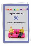 NobleWorks - 50th Funny Card for Birthday - Milestone Bday of 50 Years, Celebrate and Congrats Notecard with Envelope - How Did 50 Happen C7323MBG