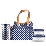 Fit & Fresh Lunch Bag for Women, Insulated Womens Lunch Bag for Work, Leakproof & Stain-Resistant Large Lunch Box for Women with Containers and Matching Tumbler, Zipper, Westerly Lunch Bag, Navy Dot
