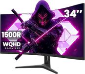 CRUA Gaming Monitor 34-Inch Curved Ultrawide WQHD Monitor 3440 x 1440 R1500 up to 165Hz DisplayPort x2 99% sRGB 1ms Picture by Picture, Machine Black