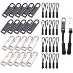 40Pcs Metal Zipper Pull Replacement Zipper Pullers Tab Black Zipper Gripper Mend Fixer Repair Kit Zipper Tag Cord for Jacket Bag Coat Boots Suitcases Decorate(20Pcs Zipper Pullers + 20Pcs Zipper Extenser)