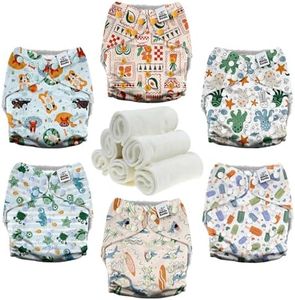 Mama Koala 3.0 Cloth Diapers for Babies with AWJ Lining, 6 Pack with 6 Natural Cloth Diaper Inserts - Reusable and Washable Pocket Diapers (in the Sea)