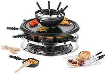Unold 4-in-1 Raclette Grill & Fondue 48726 - Granite Hot Stone - Grill with Fondue - 8 Persons - 34cm - 1300W