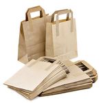 10 X Small Brown SOS Paper Carrier Bags With Handles for Food Sandwich Lunch - 7" x 8.5" x 3.5"