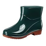 OverDose Boutique Short Rain Boots For Womens Ankle Rainboot Slip On Garden Boot Ladies Rubber Outside Work With Comfort Lace up Boots Short (Green, 5)