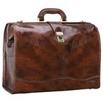 Banuce Vintage Leather Briefcase for Men with Lock 15.6 Inch Laptop Business Lawyer Bags Attache Case Hard Doctor Bag