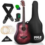 PYLE 34” Acoustic Guitar Premium Kit- 1/2 Junior Size Handcrafted Linden Wood, Die-Cast Chrome Tuning Pegs, Steel Strings, w/Gig Bag Tuner, Extra Strings, Picks, Strap- Kids, Teens- Right Handed