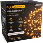 CHRISTOW Christmas Fairy Lights, Warm White LED String Lighting with Timer, Indoor & Outdoor, Tree Lights, Mains Operated, 8 Light Modes Flashing & Static, Green Cable (400 LED / 40m Lit Length)