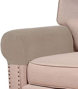 Turquoize Stretch Armrest Covers for Chairs and Sofas Couch Arm Covers for Sofa Spandex Jacquard Armrest Covers Anti-Slip Furniture Protector Washable Armchair Slipcovers for Recliner Set of 2, Sand
