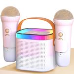 Karaoke Machine Bluetooth Speaker with 2 Wireless Microphones, Kids & Adults Portable Karaoke Machine with LED Light and Voice Changing Effects, Gifts for Age 3-30 Kids Families Birthday Party