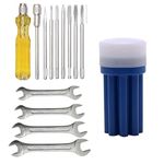Kamal Agrotech 8-in-1 Pc Screw Driver Kit With 3 Flat Blades, 3 Phillips Head, 1 Round Poker Bar, Extension Rod With 6x7,8x9,10x11,12x13 Spanner Set | Multi-purpose Tool Set