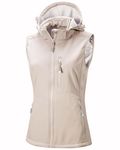 33,000ft Women's Lightweight Softshell Gilets with Hood Sleeveless Jacket Waterproof Windproof Vest Fleece Lined Vest with Zip up Pockets Light Khaki L