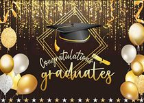 CHAIYA 7X5FT 2024 Class Graduation Photography Backdrop Black and Gold Cap Balloon Grad Congrats Party Banner Background Prom Party Supplies Decorations CY-161