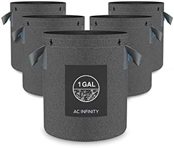 AC Infinity Heavy Duty Fabric Pots, 1 Gallon Aeration Grow Bags 5-Pack with 500G Thick Nonwoven Fabric and Multi-Purpose Rings, for Low Stress Plant Training Fruits, Vegetables, and Flowers