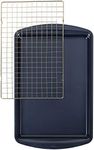 Wilton Non-Stick Diamond-Infused Large Navy Blue Cookie Sheet with Gold Cooling Grid Set, 11 x 17