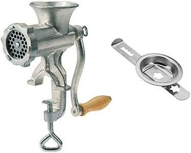 Westmark Meat Grinder Set, 2 Items, 1 Meat Grinder + 1 Pastry Attachment, Size 5, Incl. Screw clamp for Table Mounting, Stainless Steel/Wood, Silver, 975022E6