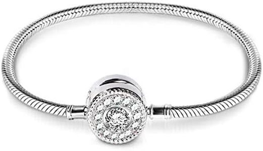 GNOCE Charm Bracelet Sterling Silver 18k Rose Gold Plated DIY Snake Chain"Love At First Sight" Basic Charm Bracelet With Gnoce Logo Bangle with Clasp (Silver, 8.7)